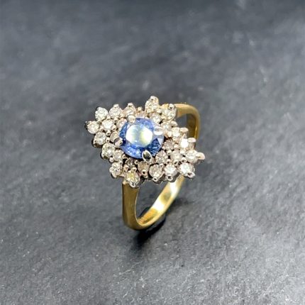 18ct Yellow Gold Sapphire & Diamond Cluster Ring